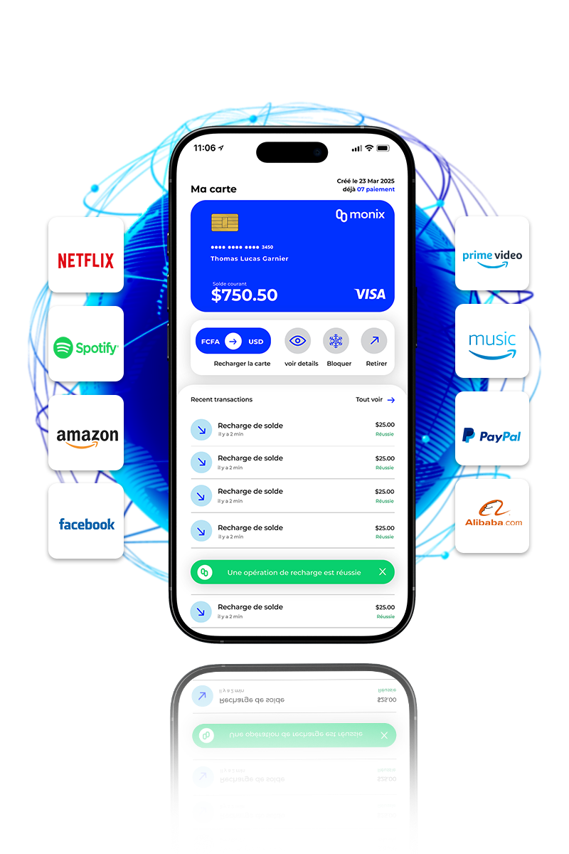 Application Monix avec carte bancaire virtuelle